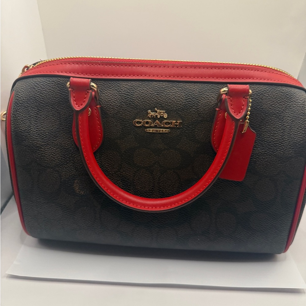 Coach Red and Black Satchel with Signature Style